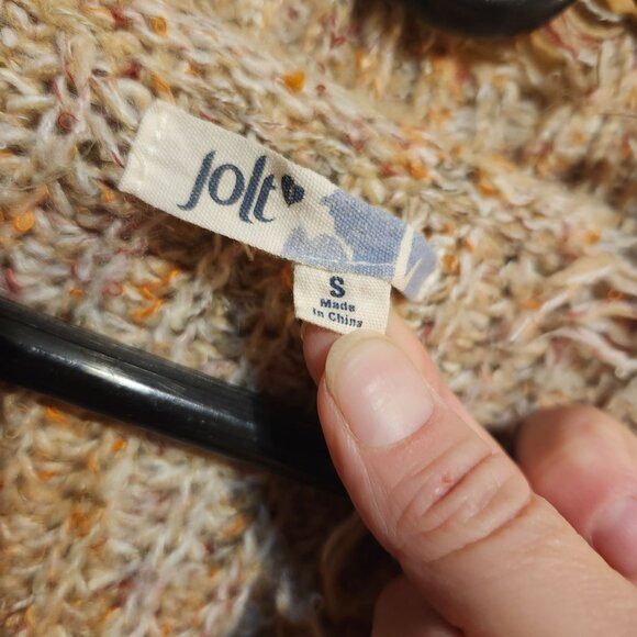 Jolt Women's Size Small Distressed Beige Speckled Knit Cropped Sweater V Neck - Picture 4 of 11